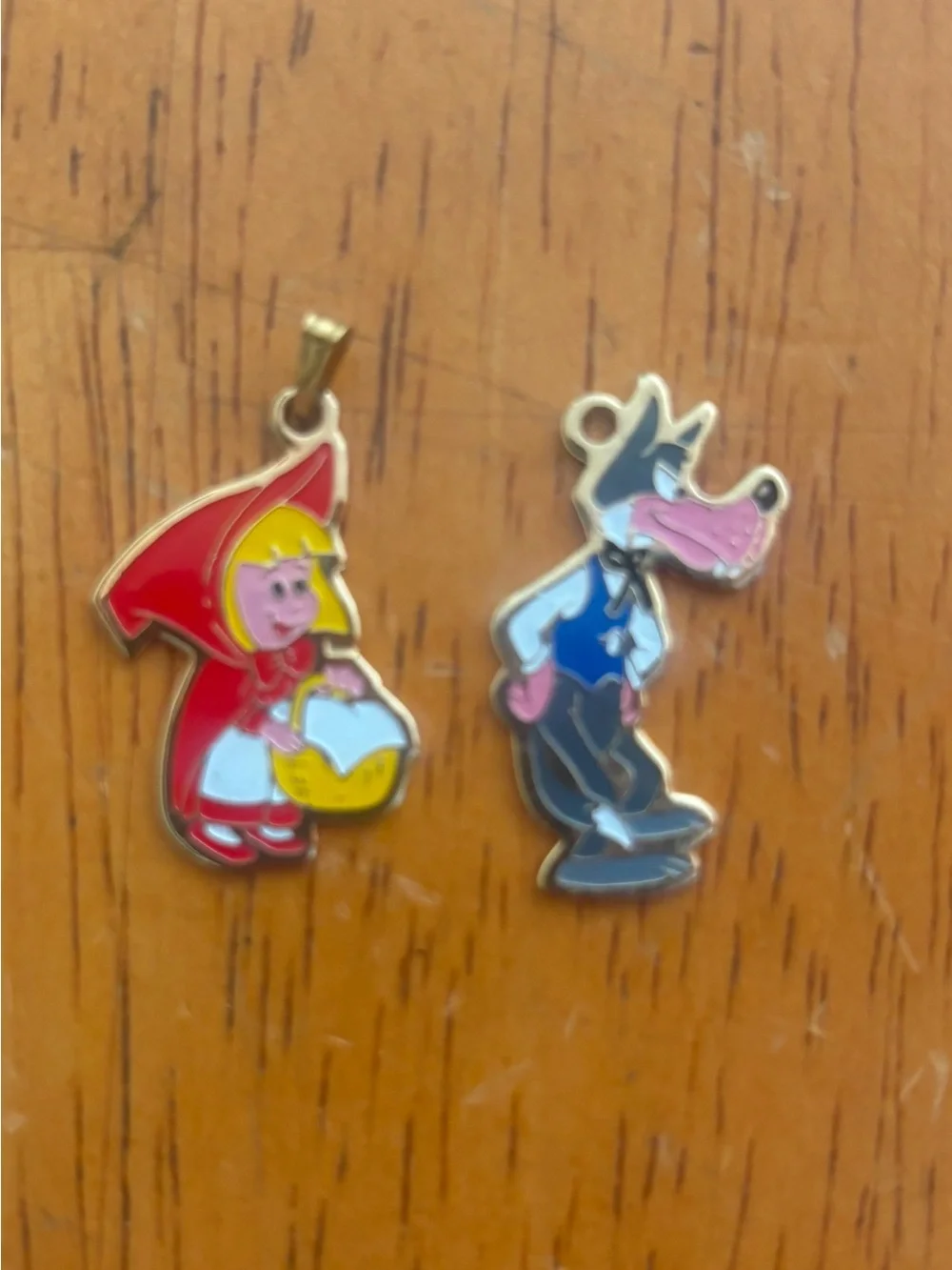Vintage Little Red Riding Hood & Big Bad Wolf Enamel Charms F.R.A.